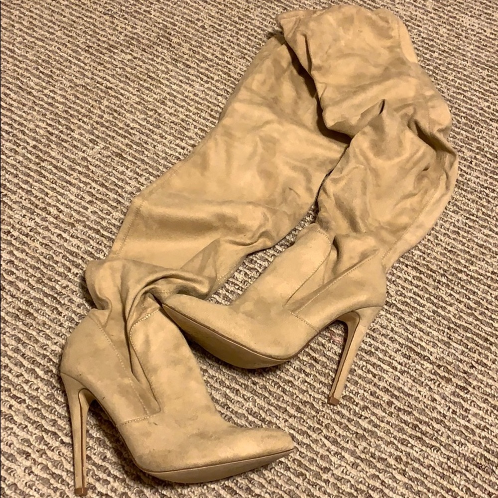 Missguided Over-the-Knee Stiletto Boots in Beige